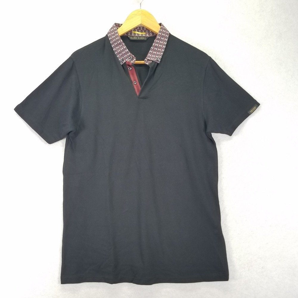 Rare Rabbit Gentleman Polo Shirt Men's M Rings-2 Contrast Collar Black Luxury